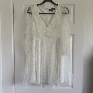 Lulu's Elegant White Lace Long Sleeve Mini Dress Medium